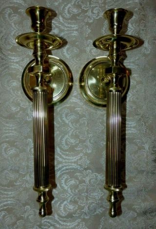 Vintage Pair 13 " Solid Polished Brass Wall Sconces Candle Holders Made In India