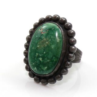 Vtg 9.  7gr Native American Sterling Silver Green Turquoise Bead Ring Size 6 Zp