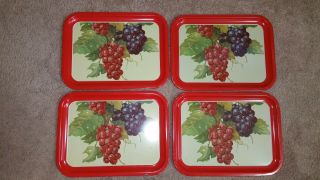 Set Of 4 Vintage Metal Fruit Lap Tv Trays Red & Purple Grapes