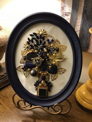 Vintage Jewelry Framed Art Designed Into Christmas Tree’s,  Angels,  Floral,  Etc.