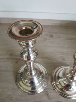 Good Pair Vintage ' Sheffield Plate ' Silver On Copper Candlesticks 2