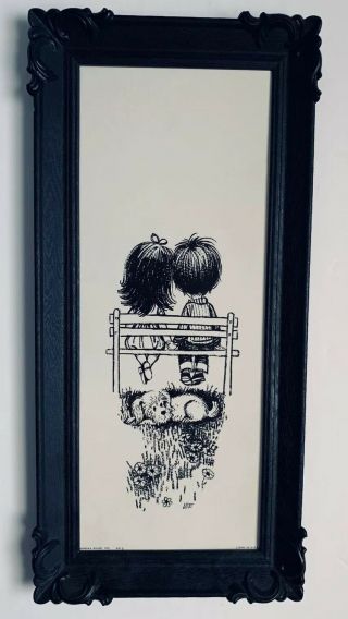 Vintage Lee Litho Print - Boy & Girl W/dog - Framed - Soroka Sales - Big Eye