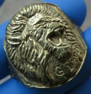 Very Rare Ancient Roman Military Silver Seal Ring Leg Xvi Gallica Lion 41/40 Bc