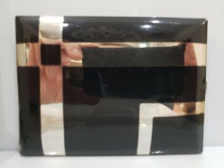 Antique Art Deco Black Enamel & Silver German Cigarette Case,  4 1/4 x 3 1/4 3
