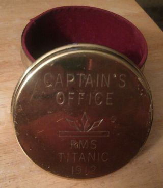 Vintage Ss Titanic Brass Tin Captains Office Rms 1912 Trinket Coin Box Novelty