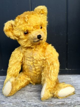 16” Antique 1930s British Teddy Bear,  Possibly Dean’s,  Curly Mohair,  Long Arms