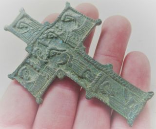 Ancient Byzantine Bronze Icon With Depiction Of Christ On Cross Rare