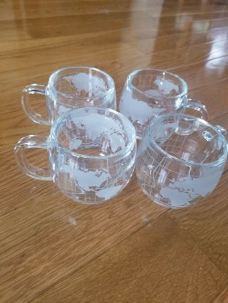 4 Vintage The Nestle Co Inc World Globe Glass Cocoa Coffee Tea Mugs Cups