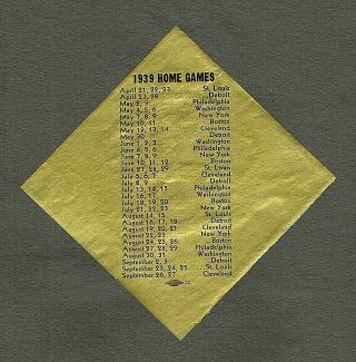 1939 Chicago White Sox Schedule,  Gold Foil Window Decal; 4 