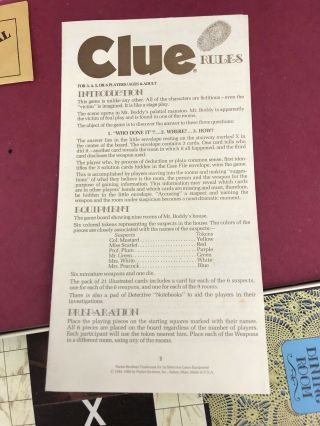 Clue 1972 Vintage Parker Brothers Detective Board Game No 45 Complete 3