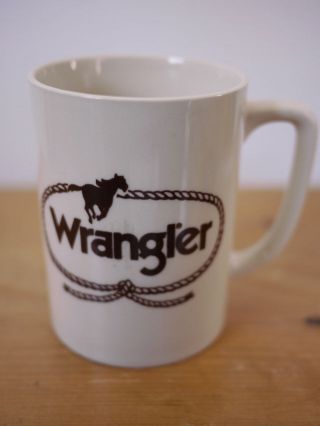 Vintage 1970s Wrangler Jeans Coffee Tea Mug,  Ceramic,  White Brown Classic