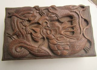 Vintage Carved Dragon Oriental Wooden Box