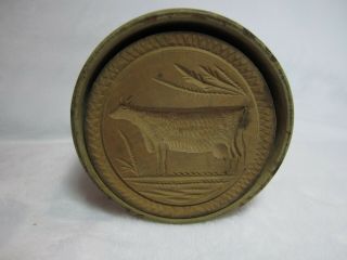 Antique Wooden Cow Butter Print Mold Stamp Hand Carved Primitive 3 " X 4 1/2 "
