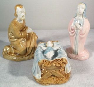 Vtg Holland Mold Nativity 3 Piece Hand Painted Baby Jesus Mary Joseph Euc