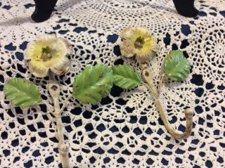 2 Vintage 1950s Tole Floral Metal Wall Hooks “italy”