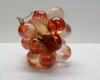 Large Vintage Lucite Acrylic Resin Grape Cluster on Driftwood Stem PINK COLORED 2