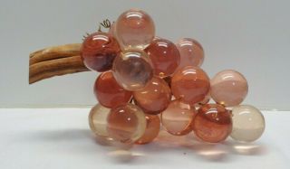 Large Vintage Lucite Acrylic Resin Grape Cluster on Driftwood Stem PINK COLORED 3