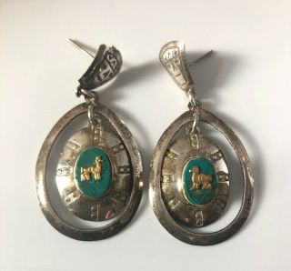 Vintage Sterling Silver South American Earrings Handcraft Llama? Turquoise ? 925