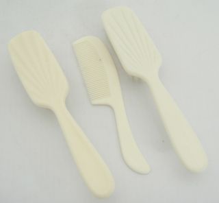 Vintage Baby Brush And Comb Set White Plastic Two Brushes