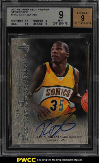2007 Ud Premier Impressions Kevin Durant Rookie Rc Auto /50 Pikd Bgs 9 Pwcc)