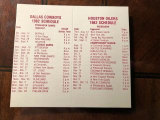 1982 Dallas Cowboys NFL Football Schedule ROTC West Texas State Univ W Oilers 2