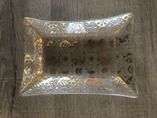 Vintage Georges Briard Dish Tray Curved Glass Signed Atomic Gold Trinket