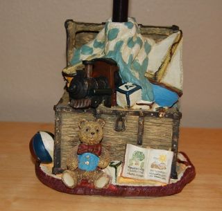 Vintage Nursery Baby Boys Room Table Lamp,  Toy Chest Lamp 15 3/4 " W/blue Shade