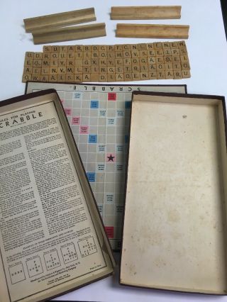 Old Vintage Scrabble Game Board 98 Wood Tiles Selright Usa