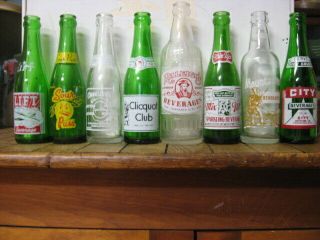 Eight Seven Ounce Applied Color Label Soda Bottles - Kitchen Decor - Vintage