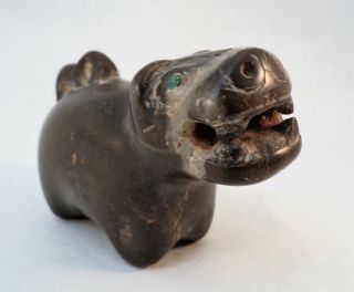 Antique Vtg Carved Stone Fetish Effigy Animal Turquoise Eyes 360g Unknown Origin 3