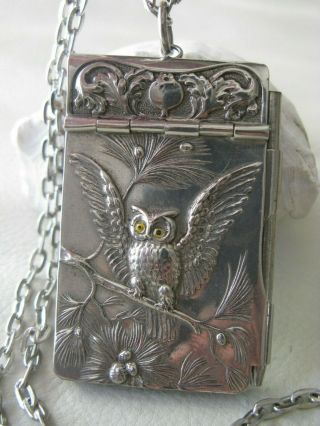 Antique Art Nouveau Victorian Silver OWL Pine Chatelaine Pencil Aide Memoire 2
