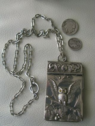 Antique Art Nouveau Victorian Silver OWL Pine Chatelaine Pencil Aide Memoire 3