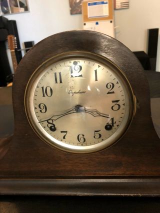 Vintage Antique Ingraham 8 Day Chiming Wind Up Mantle Clock Runs And Keeps Time
