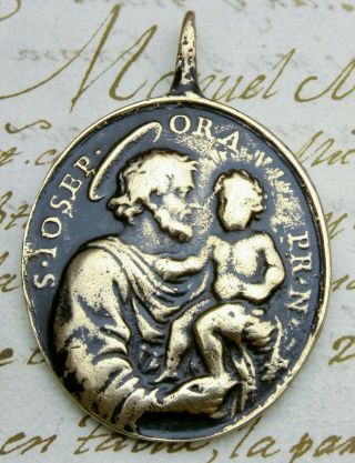 Antique 18th Century Our Lady Of Guadalupe St.  Joseph Baby Jesus Bronze Medal