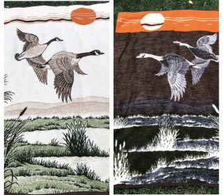 Vintage Biederlack Canadian Geese Duck Sunset Reversible Fleece Blanket Usa Made