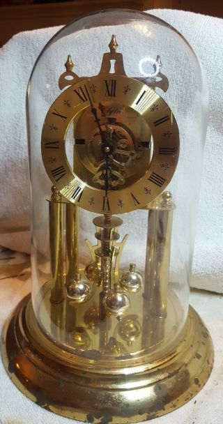 Vintage Elgin 400 Day Anniversary Skeleton Clock S Haller Germany Brass Glass
