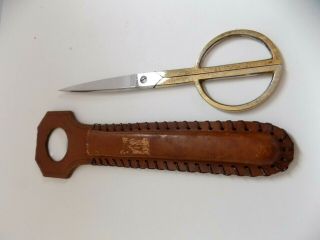 Vintage " Angesa " Italian Scissors With Magnifier Leather Pouch
