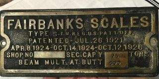 Antique Brass Fairbanks Scales Sm 127b 1926 Industrial Machinery Plaque Sign