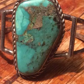 Vintage Native American Large Turquoise Sterling Cuff Bracelet