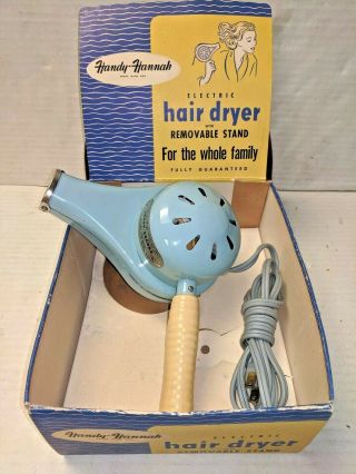 Vtg Blue Handy - Hannah 695 Electric Hair Dryer Heated W/ Display Box Salon Decor