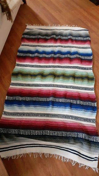 Vintage Mexican Serape Saltillo Blanket 87 " X 40 "