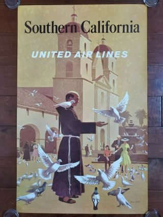 Vintage United Air Lines Poster Southern California Travel Stan Galli