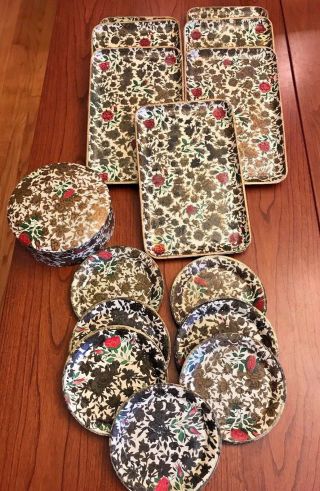 Vtg Japan Lacquered Paper Mache 7 Trays & 7 Coasters In Case Alcohol Proof
