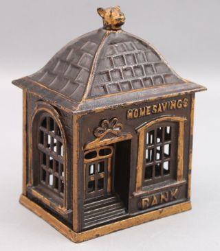1891 Antique 19thc J&e Stevens Cast Iron Home Savings Buildingl Bank W/ Dog Head