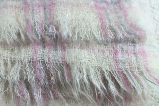 Vintage Cushendale Blanket Throw Afghan Made Ireland Mohair Wool Pink Blue Plaid 2
