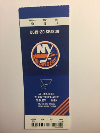York Islanders Vs St Louis Blues October 14,  2019 Ticket Stub