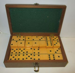 Vintage Bakelite 28 Piece Domino Set & Wooden Box