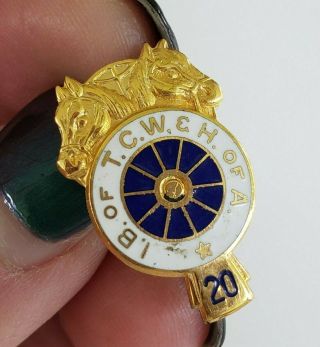Vtg I.  B.  Of T.  C.  W.  & H.  Of A.  20 Years Service Teamsters Lapel Pin Screw Back
