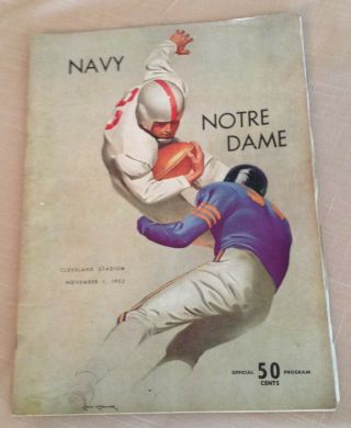 Vintage 1952 Navy Vs Notre Dame Football Game Program,  Cleveland Stadium