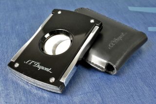 S.  T.  Dupont Maxijet Cigar Cutter Black Lacquer & Chrome Double Blade W/ Case